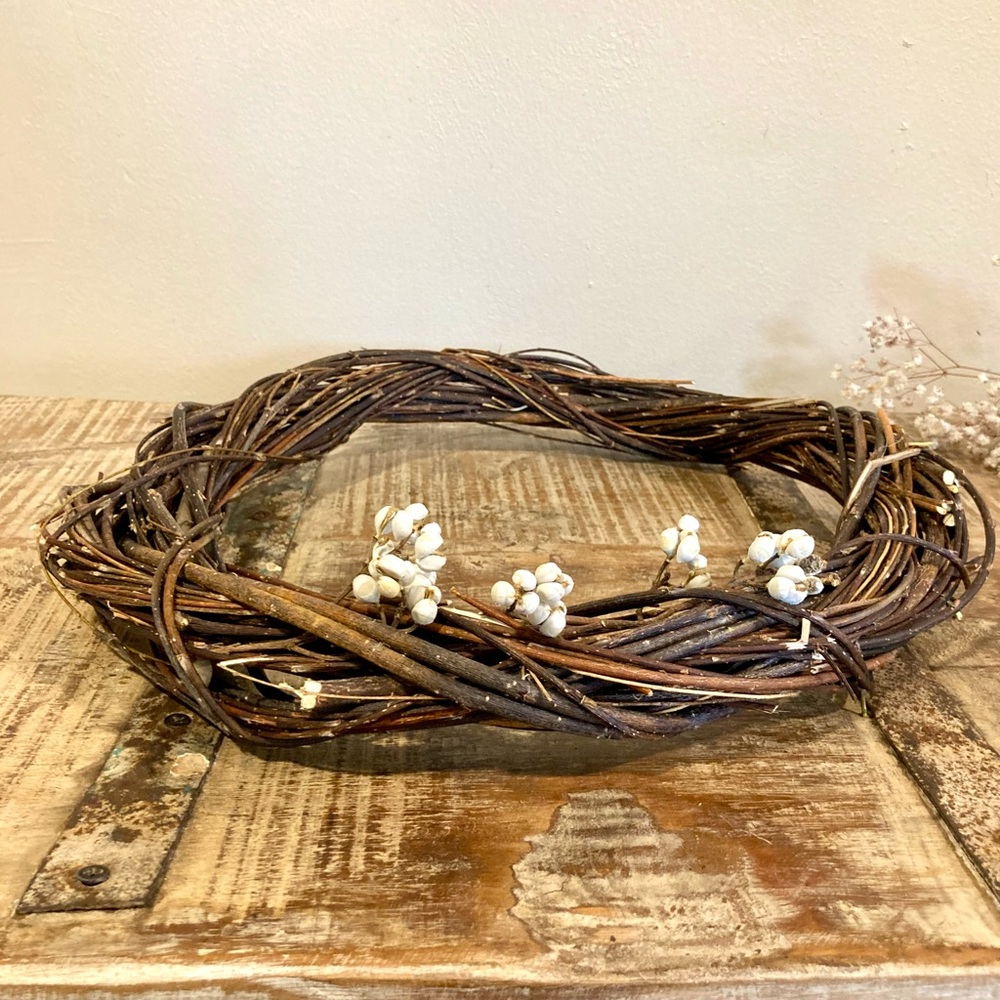13” Natural Willow & Tallow Berry Wreath Neutral Rustic Decor Handmade Wreath - Picture 11 of 12